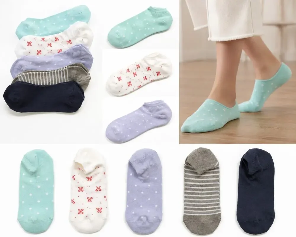 5-Pair Women’s No-Show Ankle Socks – Assorted Colors & Patterns